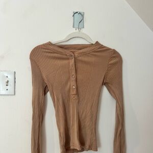 Tan Ribbed Long Sleeve Top